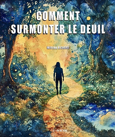 Couverture du livre, une personne marche le long d’un chemin dans une forêt