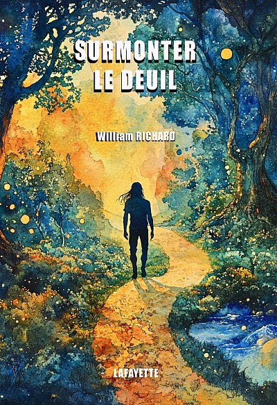 Couverture du livre, une personne marche le long d’un chemin dans une forêt